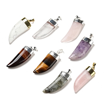 Natural Mixed Stone Pendants, with Golden & Silver Tone Brass Findings, Dagger Shape, Mixed Dyed and Undyed, 41~42x15~16x6.5~7.5mm, Hole: 5x7.5mm
