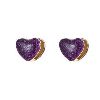 Heart Shape Golden 304 Stainless Steel Hoop Earrings, with Enamel, Purple, 14.3x16.3mm