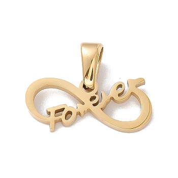 Vacuum Plating 304 Stainless Steel Charms, Laser Cut, Infinity with Word Forever Charms, Golden, 7.5x17x1mm, Hole: 2.5x4.5mm