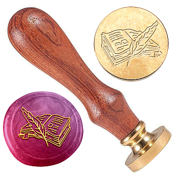 Wax Seal Stamp Set, Golden Tone Sealing Wax Stamp Solid Brass Head, with Retro Wood Handle, for Envelopes Invitations, Gift Card, Book, 83x22mm, Stamps: 25x14.5mm