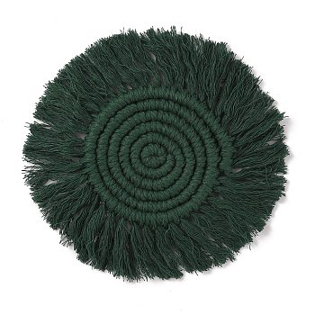 Cotton Woven Coaster, Placemat, for Drinks Home Decoration, Flat Round, Dark Green, 190x11.5mm