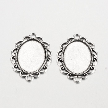 Oval Tibetan Style Alloy Cabochon Connector Settings, Cadmium Free & Lead Free, Antique Silver, Tray: 18x25mm, 36x26x2mm, Hole: 3mm