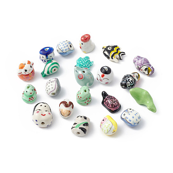 Handmade Porcelain Beads, Mixed Shapes, Mixed Color, 14~29x12.5~20x7.4~15.5mm, Hole: 1.5~3.5mm