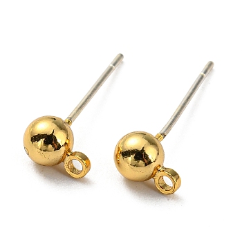 Brass Stud Earring Findings, with 925 Silver Pin, Long-Lasting Plated, Cadmium Free & Lead Free, Real 18K Gold Plated, 6x4mm, Hole: 1.2mm, Pin: 0.6mm