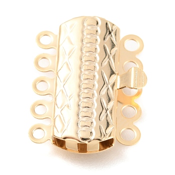 304 Stainless Steel Box Clasps, Multi-Strand Clasps, 5-Strands, 10-Holes, Rectangle with Flower, Golden, 19.5x14x3mm, Hole: 1.4mm