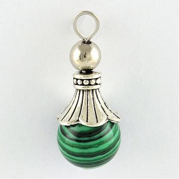 Malachite Pendants, with Alloy Findings, Antique Silver, Snowcone, Dyed, 29.5x12.5mm, Hole: 2.5mm