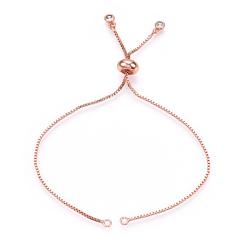 Rack Plating Adjustable Brass Slider Bracelet Making, with Cubic Zirconia, Long-Lasting Plated, Rose Gold, Single Chain Length: about 11.8~12.2cm