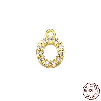 Real 18K Gold Plated 925 Sterling Silver Micro Pave Clear Cubic Zirconia Charms, Initial Letter, Letter O, 9x6x1.5mm, Hole: 0.9mm