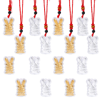 16Pcs 2 Colors Gold Foil Rabbit Pendant Necklaces Set with Red Ropes, Chinese Zodiac Lucky Adjustable Necklaces, 2023 Year Gift for Women, Golden & Silver, 16.54~25.20 inch(42~64cm), 8Pcs/color