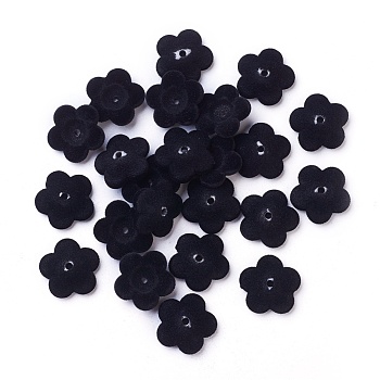 Flocky Acrylic Bead Caps, 5-Petal, Flower, Black, 24x6.5mm, Hole: 2.5mm