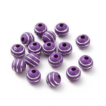 Plating Acrylic Beads, Silver Metal Enlaced, Round, Blue Violet, 8mm, Hole: 2.2mm, about 1900pcs/500g