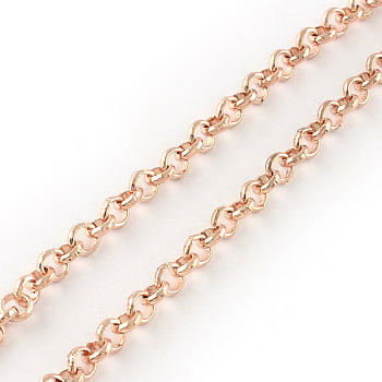 Iron Rolo Chains, Belcher Chain, Unwelded, with Spool, Rose Gold, 3.8x1mm, about 164.04 Feet(50m)/roll