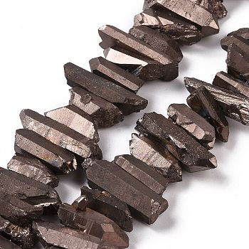 Natural Quartz Crystal Points Beads Strands, Dyed, Nuggets, Coconut Brown, 15~30x4~8x4~7mm, Hole: 1mm, 8 inch