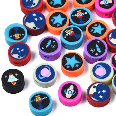 Mixed Color Flat Round Polymer Clay Beads