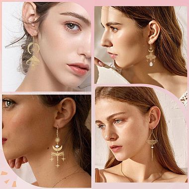 5 Pairs 5 Style Star & Moon Tarot Theme Alloy Dangle Earrings for Women(EJEW-SC0001-32)-5