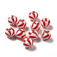 Christmas Theme Printed Natural Wooden Beads, Round with Vortex Pattern, Red, 16x14.5mm, Hole: 3.5mm(WOOD-L020-A02)