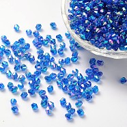 Bicone AB Color Plated Eco-Friendly Transparent Acrylic Beads, Blue, 4x4mm, Hole: 1mm, about 1660pcs/50g(X-TACR-A003-4mm-32)