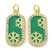 Christmas Series Brass Micro Pave Cubic Zirconia Pendants, with Enamel, Long-Lasting Plated, Oval, 21.5x11x1mm, Hole: 3.5mm(KK-S401-03G-C)