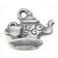 Metal Alloy Charms, Lead Free and Cadmium Free, Teapot, Antique Silver, 13x12x4mm, hole: 2mm, Nickel Free(X-ENAM-A15508-AS-NR)