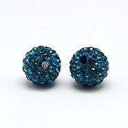 Polymer Clay Rhinestone Beads, Pave Disco Ball Beads, Grade A, Round, PP6, Blue Zircon, PP6(1.3~1.35mm), 4mm, Hole: 1mm(RB-A053-4mm-06)