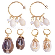 3 Pairs 3 Style 304 Stainless Steel Dangle Earrings, with Natural Cowrie Shell Beads and Pearl Beads, Golden, 1pair/style(EJEW-SZ0001-32)