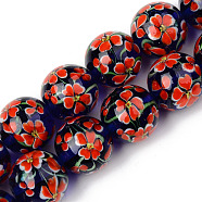 Handmade Lampwork Beads Strands, Inner Flower, Round, Orange Red, 19~20x19mm, Hole: 1.5mm, about 20pcs/strand, 14.57 inch(37cm)(LAMP-N021-012)