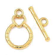 304 Stainless Steel Toggle Clasps, Ring with Heart, Real 18K Gold Plated, Ring: 21x14x2mm, Bar: 6x20x2mm, Hole: 2.5mm(STAS-E204-04G)