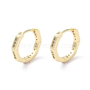 Brass Micro Pave Cubic Zirconia Hoop Earrings, Octagon, Real 18K Gold Plated, 12x2mm(EJEW-P259-09G)