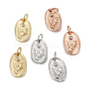 Brass Clear Cubic Zirconia Charms, with Jump Ring, Long-Lasting Plated, Lead Free & Cadmium Free, Oval with Hand Pattern, Mixed Color, 14x9x2mm, Jump Ring: 5x1mm, 3.5mm Inner Diameter(ZIRC-C024-17)