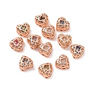 Eco-friendly Brass Cubic Zirconia Multi-Strand Links, Nickel Free, Cadmium Free & Lead Free, Heart, Rose Gold, Mixed Color, 8x8x5mm, Hole: 1.2mm(KK-D076-08A-RG)