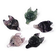 Natural Fluorite Pendants, Wolf Head, 37~42x25~30x10~13mm, Hole: 2mm(G-S336-69A)