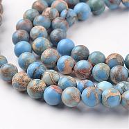 Natural Imperial Jasper Beads Strands, Round, Dyed, Cornflower Blue, 6mm, Hole: 1mm, about 62pcs/strand, 15 inch(G-I122-6mm-13)