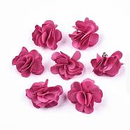 Cloth Pendant Decorations, with Acrylic Findings, Flower, Hot Pink, 25~30x28~35mm, Hole: 2mm(X-FIND-P026-D02)