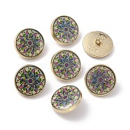 1-Hole Zinc Brass Enamel Shank Buttons, with Alloy Findings, Half Round, Flower Pattern, 18x7.5mm, Hole: 2mm(BUTT-WH0028-42G)