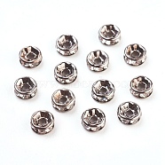 Brass Rhinestone Spacer Beads, Grade A, Straight Flange, Gunmetal, Rondelle, Crystal, 6x3mm, Hole: 1mm(RB-A014-Z6mm-01B)