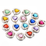 UV Plating Acrylic Pendants Rhinestone Settings, with Acrylic Rhinestone, Faceted Heart, Light Gold, Mixed Color, Ft for 2mm Rhinestone, 25x21.5x5.5mm, Hole: 2.5mm(OACR-N010-37LG)