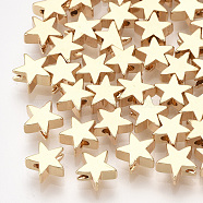 Brass Beads, Star, Real 18K Gold Plated, 6x6x3mm, Hole: 1mm(KK-S348-428B)