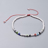 Adjustable Nylon Thread Anklets, with Handmade Evil Eye Lampwork Beads and Glass Seed Beads, Round, Mixed Color, 2-1/2 inch~3-3/8 inch(6.5~8.7cm)(X-AJEW-AN00270)