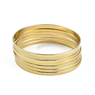 7Pcs Flat Vacuum Plating 201 Stainless Steel Bangles Sets for Women, Golden, Inner Diameter: 2-3/8 inch(6cm)(BJEW-F476-07G-01)