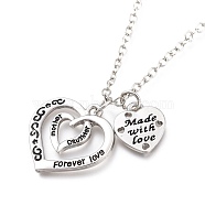 Alloy Pendant Necklaces, for Valentine's Day, with Lobster Claw Clasps, Heart with Word Made with Love, Forever Love, Platinum, 20.27 incehs(51.5cm)(NJEW-K121-09P)