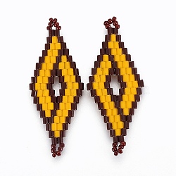 MIYUKI & TOHO Handmade Japanese Seed Beads Links, Loom Pattern, Rhombus, Gold, 40.7~42x16.4~17x1.7~1.9mm, Hole: 1.2~1.4mm(SEED-E004-C14)