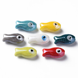 Handmade Porcelain Beads, Famille Rose Style, Fish, Mixed Color, 19.5x10x8mm, Hole: 2mm(PORC-T007-06)