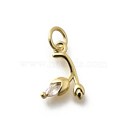 Brass Micro Pave Cubic Zirconia Charms, Flower, Rack Plating, Cadmium Free & Lead Free, Long-Lasting Plated, with Jump Ring, Real 18K Gold Plated, 12x8.5x2.5mm, Hole: 3mm(KK-P295-09G)