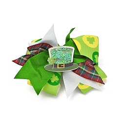 Saint Patrick's Day Bowknot Polyester & Iron Alligator Hair Clips, Acrylic Charms Hair Accessories for Girls or Women, Hat, 137x107x48.5mm, Hat: 43x33x3.5mm(OHAR-H011-02C)