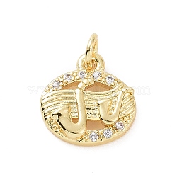 Brass Micro Pave Cubic Zirconia Charms, with Jump Ring, Oval with Ancient Horn Bugle Charm, Golden, 12x11.5x2.5mm, Hole: 2.8mm(KK-C012-48G)