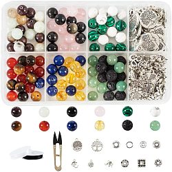 DIY Jewelry Kits, with Gemstone Beads, Tibetan Style Alloy Pendants and Bead Spacers, Elastic Crystal Thread, Scissors and Bead Container, Mixed Color, 13x8.4x1.75cm(DIY-NB0002-89)