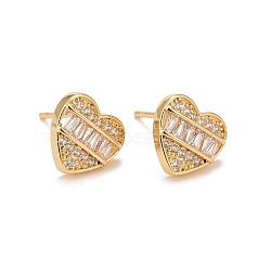 Clear Cubic Zirconia Heart Stud Earrings, Rack Plating Brass Jewelry for Women, Cadmium Free & Lead Free, Real 18K Gold Plated, 10x11mm, Pin: 0.8mm(EJEW-G288-29G)