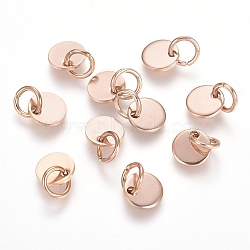 Ion Plating(IP) 304 Stainless Steel Charms, Stamping Blank Tag, with Jump Rings, Flat Round, Rose Gold, 6x0.7mm, Hole: 3.5mm(STAS-I124-01A-RG)