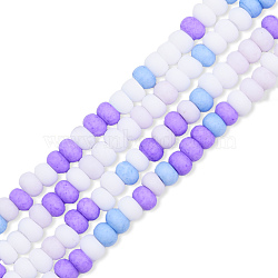 Opaque Spray Painted Glass Bead Strands, Frosted, Flat Round, Mixed Color, 4~4.5x3mm, Hole: 1mm, about 133~135pcs/strand, 15.43 inch~15.75 inch(39.2~40cm)(GLAA-N047-07-05)