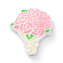 Alloy Enamel Beads, Silver, Bouquet, Pink, 20x18x4.5mm, Hole: 1.6mm(FIND-G072-01C)